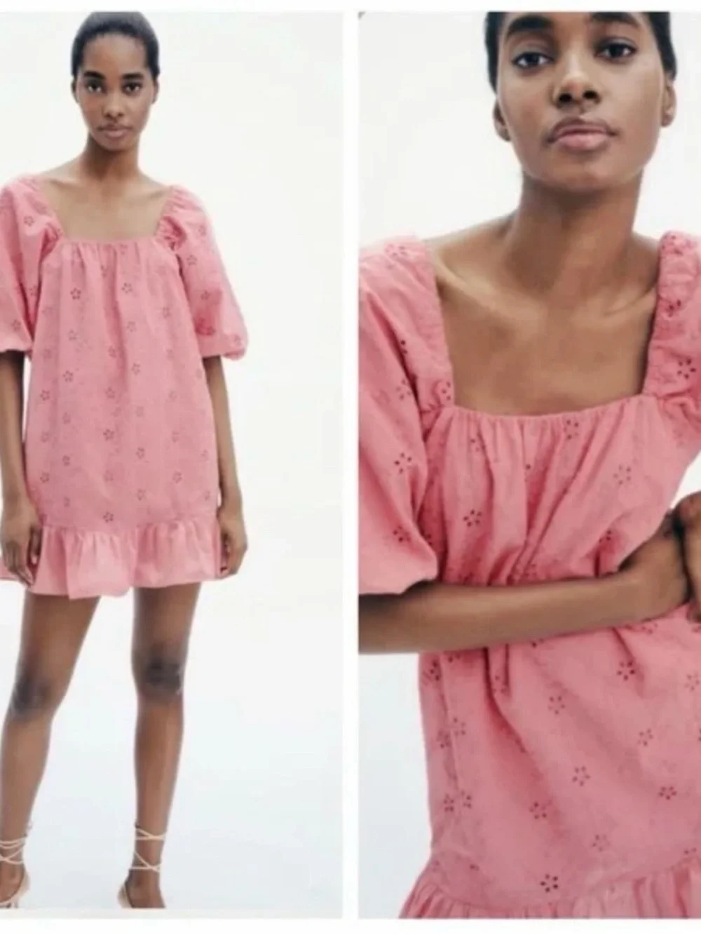 Zara Pink Eyelet Puff-Sleeve Babydoll Dress - Picture 5 of 7